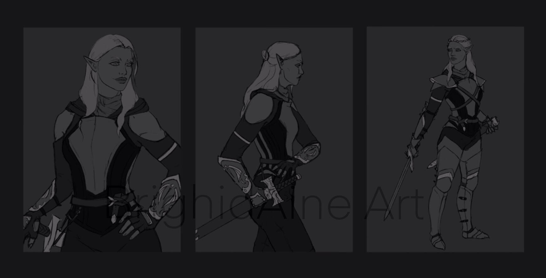 Thumbnailing poses for the final illustration